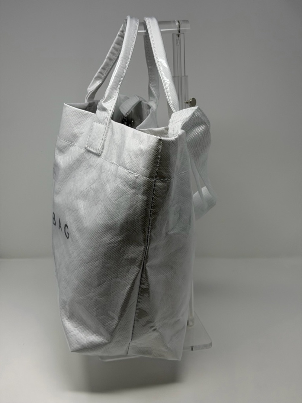 PVC Large White Tote Bag with Crossbody Strap - Picture 3 of 7